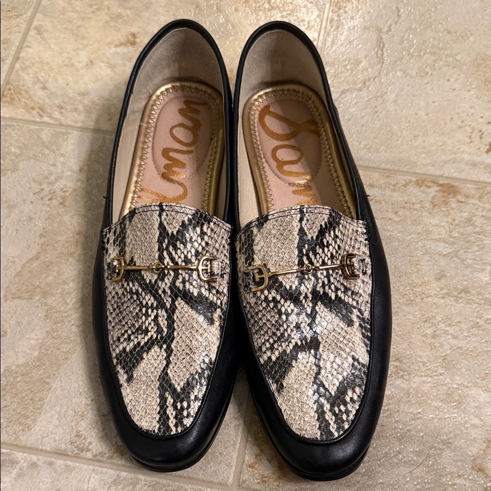 Sam Edelman Black and Cream Snake Print Lior Loafers